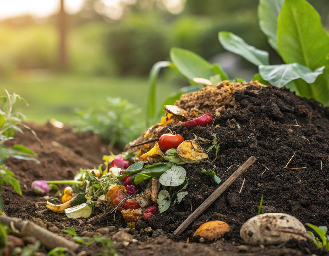 Compost pile of decomposing organic matter at Fox Jaffna Sri Lanka