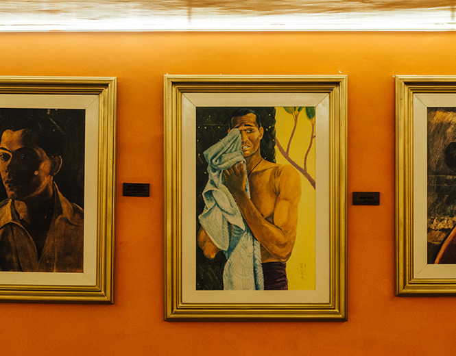 Paintings displayed in The Bunker Gallery at Fox Jaffna boutique hotel