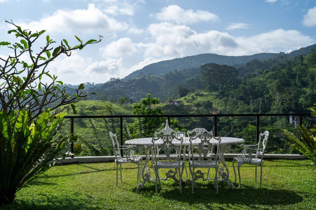 Outdoor dining with mountain view at Fox Kandy hotel Sri Lanka