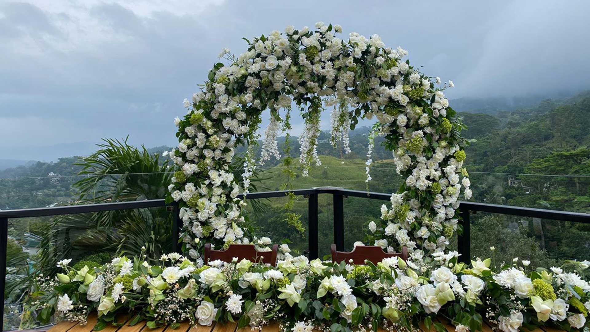 Sceneic outdoor wedding floral setup at Fox Resorts